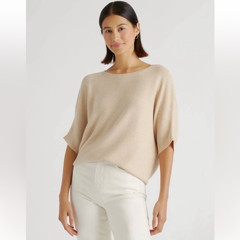 NEW Quince Lightweight Cotton Cashmere Link-Stitch Dolman Heather Oatmeal Small